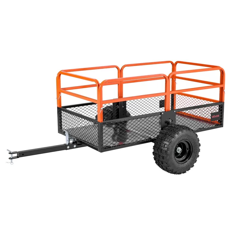 VEVOR dārza piekabe, 28 kubikpēdas un 800 kg, ATV UTV piekabe, velkama tērauda pašizgāzēja piekabe, noņemams aizmugurējais panelis, izturīgas velkamas dārza piekabes zāles pļāvējiem, traktoriem, dārza atkritumiem