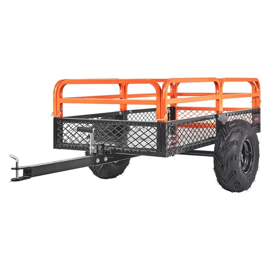 VEVOR izturīga tērauda ATV pašizgāzēja piekabe, 680 kg kravnesība 0,43 kubikmetri, velkama pašizgāzēja dārza piekabe, ar noņemamām sānu malām un 2 riepām, zāles pļāvējiem, traktoriem, ATV, UTV