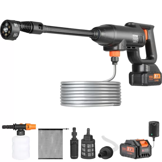 VEVOR bezvada spiediena mazgātājs, 580 PSI 1,1 GPM pārnēsājams jaudīgs tīrītājs, rokas augstspiediena automašīnas mazgāšanas pistole ar 4,0 Ah akumulatoru, lādētāju, 6 vienā uzgali, mājas/grīdu tīrīšanai un laistīšanai